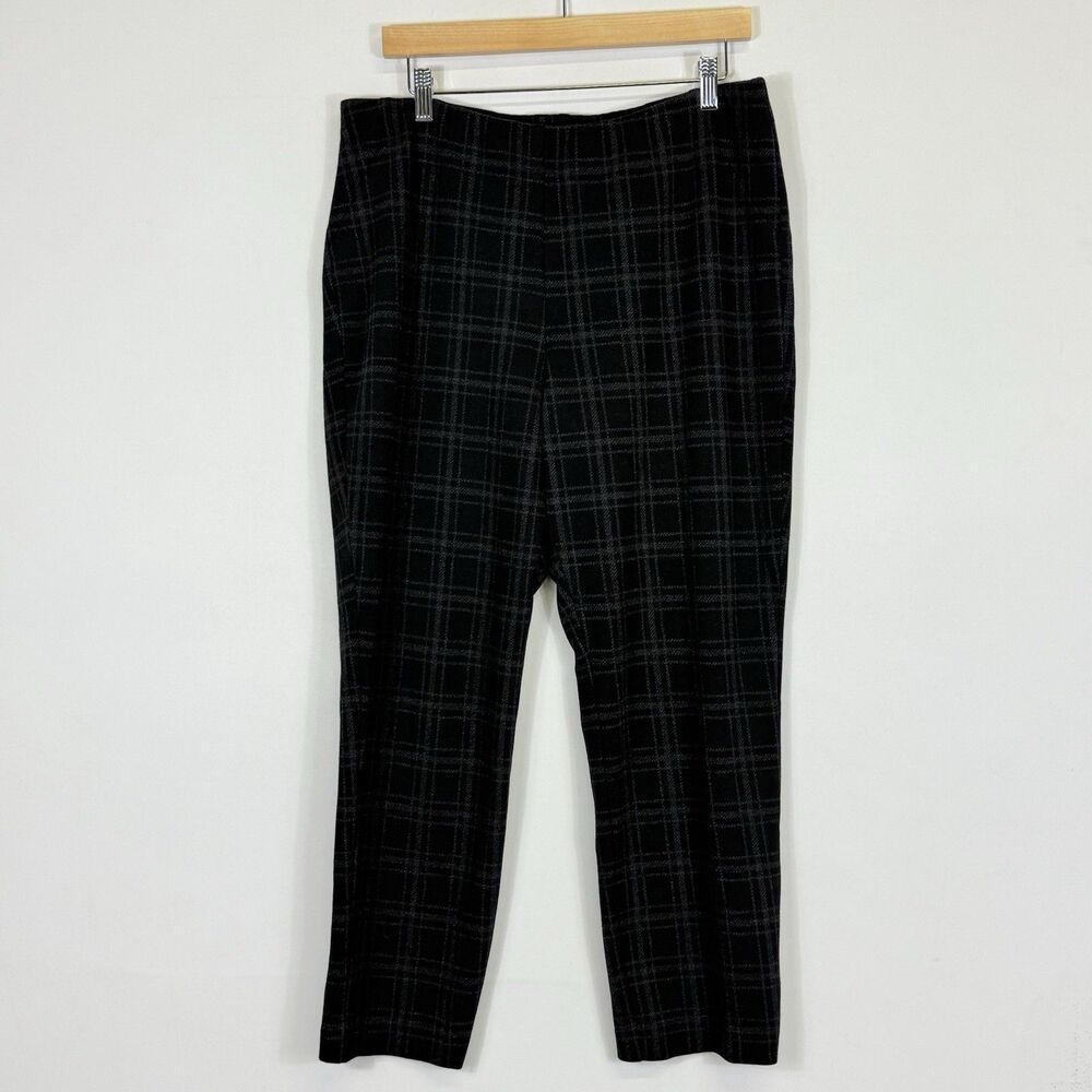 J. Jill‎ Pants WomenLarge Petite Black Grey Plaid Ponte Slim Leg Preppy Office